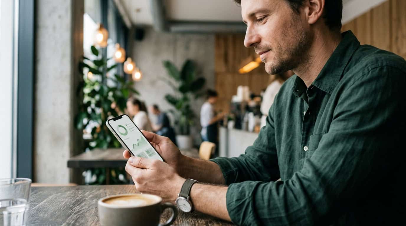Vyras tvarko finansus telefono programelėje
